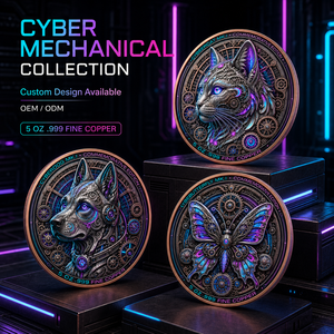 Pièce de monnaie animale méca cybernétique en cuivre fin 999 de 5 oz, en relief, peinte aux couleurs UV, finition effet prouvé, pièce d'art - Product Image 3