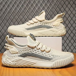 Zapatillas deportivas casuales de verano para hombre, transpirables, con parte superior de malla, ligeras, con cordones delanteros, combinación de colores, suela exterior de plástico. - Product Image 1