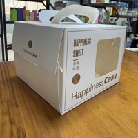Tragbare Kuchenbox mit Tragegriff und Transparentem PET-Fenster Einfache Montage Weiße Papier-Bäckereibox Lebensmittelechte Gebäckverpackung OEM