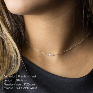 Dainty 316l שרשרת קריסטל נירוסטה חמש שרשרת פנינים צפות פנינה צפה עבור מתנת חתונה - Product Image 2