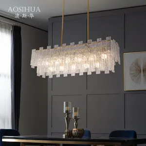 Aosihuastainless Staal Led Kroonluchter Hotel Restaurant Kroonluchter Luxe Ronde Goud Moderne Handgemaakte Glazen Kroonluchter