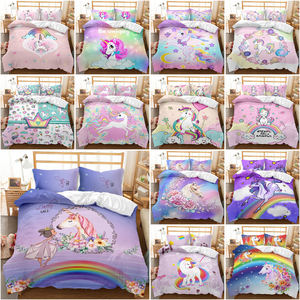 роскошный набор пододеяльников с мультяшным единорогом полиэстеровый пододеяльник наволочка набор постельного белья - Product Image 1