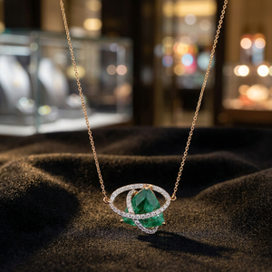 Luxury 18K <b>Gold</b> Emerald Cut <b>Pendant</b> Necklace With Diamond Accents Geometric Design Women's Fine Jewelry Gift - Product Image 2