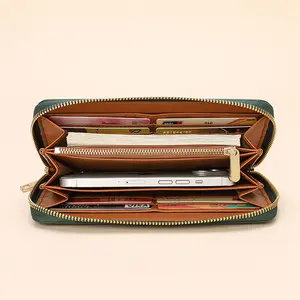 Manufacturer Wholesale New Oil Wax Pattern Long Genuine Leather Large Capacity Handbag PU Leather Women's Zipper Wallet