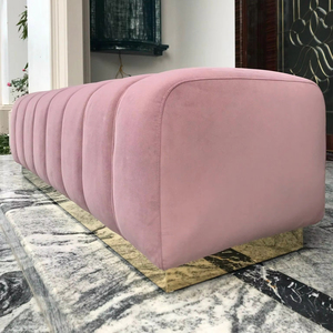 Modern Luxury Eco-Friendly <b>Pink</b> Velvet Upholstered Ottoman Bench Gold Stainless Steel Base Long Footstool Bed End Apartment - Product Image 1
