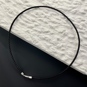 Collana in Argento S925 con Corda in Pelle per Uomo e Donna, Catena Personalizzata per Clavicola con Corda in Pelle Nera - Product Image 2
