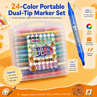 Marqueurs acryliques à double pointe avec paillettes, étui de transport portable, stylos à peinture pour le dessin, la coloration, les travaux manuels et l'art DIY