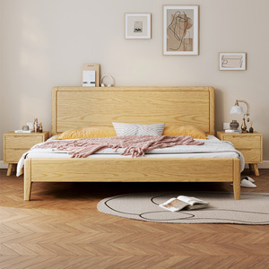 Cama Doble de Madera Maciza de 1.8m, Estilo Nórdico Moderno Minimalista, con Base Alta y Almacenamiento, Estructura de Madera de Pino - Product Image 2