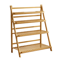 Étagère à fleurs pliante en bambou à 4 niveaux, étagère à plantes en forme d'échelle avec garde-corps pour l'intérieur, l'extérieur, la terrasse, le jardin, le balcon