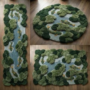 Moss Koi Fish Wool <b>Rug</b> Hand Tufted 3D Pond Inspired Area Carpet for Living Room Bedroom Nursery Kids Room <b>Playroom</b> Lounge Hotel - Product Image 3