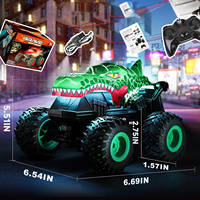 Camion monstre télécommandé Dwi Dowellin avec lumières et musique, jouets dinosaures pour enfants, camion RC à l'échelle 1:20 avec rotation à 360° °   Spins