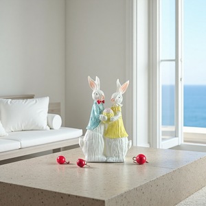 Figura de resina de pareja de conejitos de Pascua, forma de animal, decoración para el hogar, adorno de escritorio, regalo artesanal artístico - Product Image 3