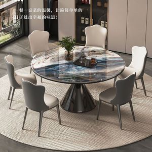 Mesa de comedor redonda de piedra microcristalina estilo italiano con rotación y extensión para uso doméstico - Product Image 1