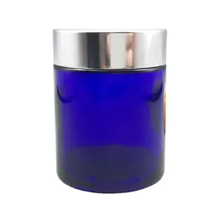 Frasco de cobalto vazio redondo 4oz, frasco de cobalto azul escuro para cosméticos, embalagem de 120g, 120ml com tampa de metal de prata