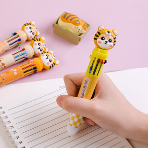 Pena 3D Harimau Kawaii Pena Bolpoin Sepuluh Warna Pena Stabilo Ujung Kartun Tipe Tekan Pena Coretan Pelajar Hadiah - Product Image 3