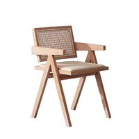 Chaise de salle à manger en rotin et bois massif, style nordique vintage Wabi-Sabi, avec accoudoirs et dossier, mobilier de maison