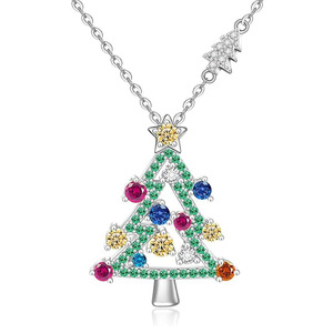 Collana con ciondolo a forma di albero di Natale colorato, collana da donna alla moda per le vacanze e le feste - Product Image 2