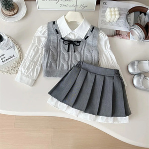 Tongxingyuan Girls' Autumn Jk Set Cotton Woolen Three Piece School Style Outfit For Spring And Autumn - Product Image 2