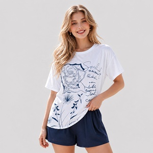 T-shirt Donna Oversize in Cotone con Strass Scintillanti e Rosa, Spalle Cadenti, <span class=keywords><strong>Top</strong></span> Grafico Bianco - Roupas Femininas Da <span class=keywords><strong>Moda</strong></span> - Product Image 3
