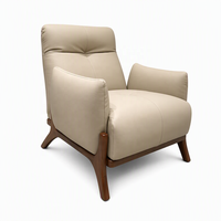 Fauteuil en cuir PU rembourré avec dossier rotatif, base en bois de frêne, chaise de détente pour salon, chambre à coucher, coin lecture