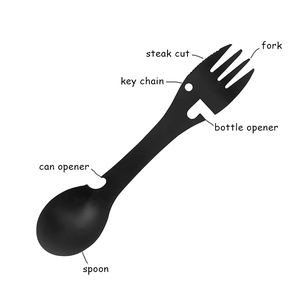 Thép Không Gỉ Matte Đen Cắm Trại Ngoài Trời Đa Chức Năng Spork Bộ Dao Kéo Du Lịch - Product Image 2