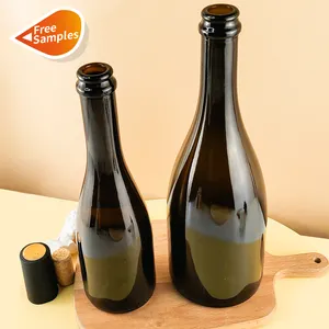 מכירה לוהטת נמוך מחיר אמבר צבע 375ml 750ml 1500ml זכוכית בתפזורת בורגונדי יין בקבוק עם פקק