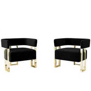 Set di 2 Poltrone Moderne in Velluto Nero e <span class=keywords><strong>Oro</strong></span> con Schienale Curvo e Gambe in Metallo per Soggiorno, Camera da Letto, Ufficio - Product Image 1
