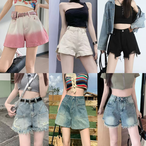 Nouvelle collection Printemps-Été : Short en jean tendance pour femme, version coréenne, coupe ample amincissante, patchwork, dentelle, jambe large et franges - Product Image 4