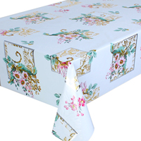 Nappe Imprimée en PVC Métallique Embossé de Luxe à Motif Floral Imperméable, Résistante à l'Huile et à la Chaleur