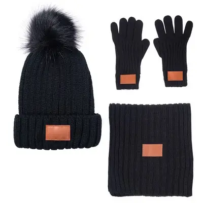 Cappelli dal Design personalizzato con Logo personalizzato sciarpa lavorata a maglia Jacquard 3 pezzi cappelli invernali Beanie sciarpa guanti Set
