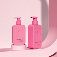 Nouvel ensemble de flacons en plastique HDPE rose gaufré de 120 ml, 250 ml pour savon liquide et gel douche, et flacon pompe de 300 ml pour shampoing et lotion, avec pot de 300 g pour gommage corporel