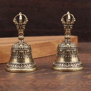 Cloche tibétaine en laiton, cloche Vajra, cloche du Sutra du Cœur, décoration d'intérieur, collection de sculptures en relief - Product Image 1