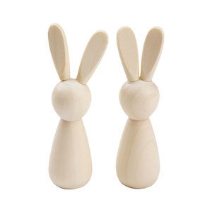 Wooden Rabbit Easter Bunny Set Natural Color 10 Pack Home Decor Ornament Spring Craft - Product Image 2