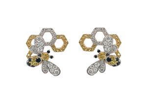 Pendientes de Botón con Diseño de Panal, Oro de 18K, Diamantes Blancos, Amarillos y Negros, Joyería de Animales Adorables, Hipoalergénicos, Accesorio para Mujer, Regalo - Product Image 2