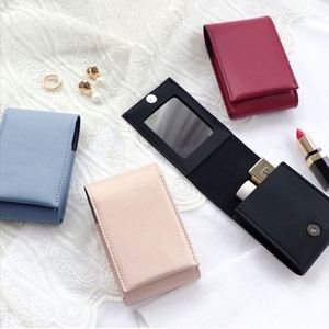 Personalized PU Leather Portable Lipstick Bag Mirror Magnetic Closure Travel Organizer Custom Logo Compact <b>Lip</b> <b>Gloss</b> Pouch Bag - Product Image 1