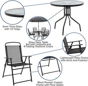 छाता सेट के साथ कॉफी कैंपिंग डाइनिंग चेयर टेबल 4 6 टुकड़े बालकनी तह आउटडोर आंगन फर्नीचर - Product Image 4