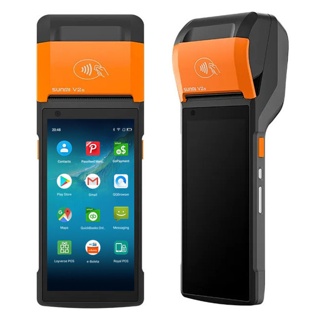 Sunmi V2s Pos System Bus Ticketing Online Food Ordering Printer Portable Handheld Barcode Scanner Pos Terminal with Bill Printer