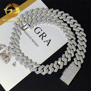 Buss Xuống 15Mm Baguette Cắt Cuba Liên Kết Chuỗi Moissanite Hip Hop Đồ Trang Sức 925 Bạc Iced out Cuba Liên Kết Vượt Qua Tester Người Đàn Ông Chuỗi - Product Image 1