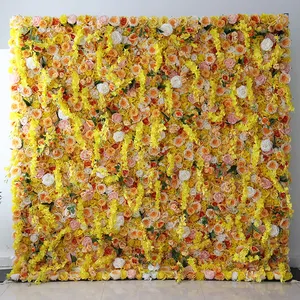 A-1471人工装飾プラスチック偽バラ花バックドロップ壁ピンク花壁背景花壁黄色