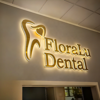 Pantalla de logotipo de la empresa, espejo dorado retroiluminado 3D, letras de canal iluminadas Led de acero inoxidable, letrero Led personalizado para dentista, letrero Led