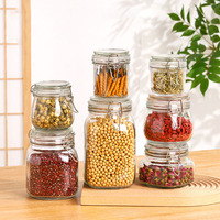 Pot de conservation en verre réutilisable de 1000 ml, carré, transparent, à large ouverture, avec couvercle hermétique à clipser, vide, capacité de 1 L, pour aliments