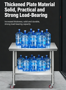 อุปกรณ์ครัวร้านอาหาร โต๊ะทำงานเคลื่อนที่สแตนเลส รถเข็นสองชั้นสำหรับบริการอาหาร - Product Image 4