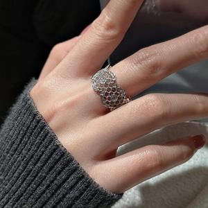 S925 Pure Silver Lace Design Ring Luxury <b>Vintage</b> Honeycomb Pattern Elegant Medieval <b>French</b> Temperament Shell Inlay - Product Image 2