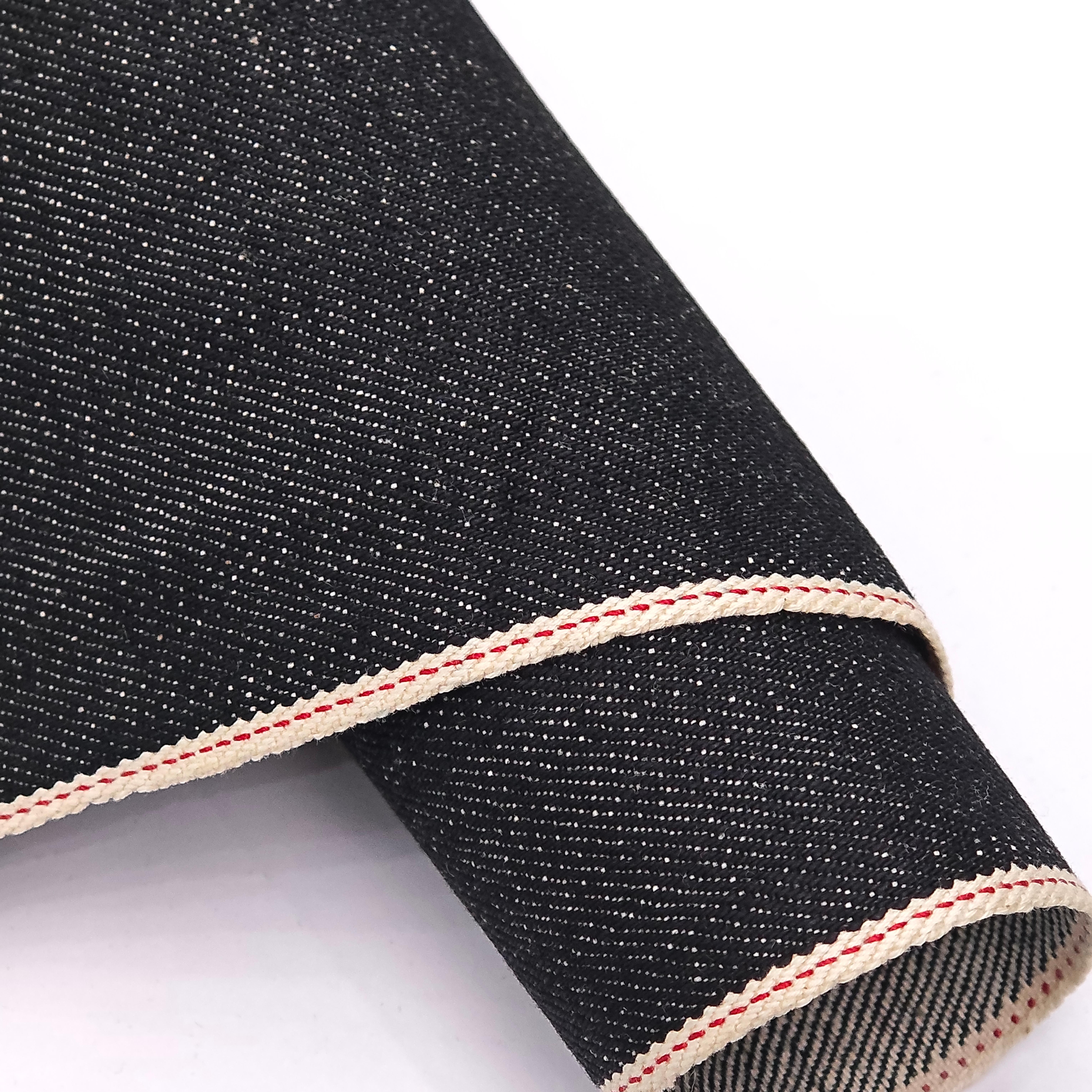 Прямая Продажа с фабрики, 100% хлопковая джинсовая ткань Selvedge, черная, не растягивающая, тяжелая, для премиальной джинсовой одежды