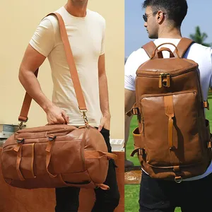OEM Waterproof Large Carry On Overnight Duffel Bag Women Men Convertible Vintage Leather Travel Duffel Hiking Weekender Bag