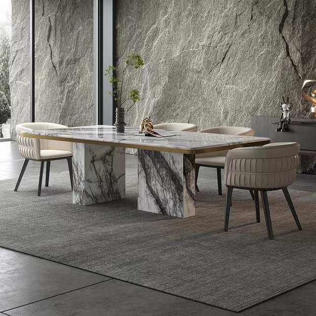 Light Luxury Marble Dining Table Rectangular Modern High-end Designer Imported Luxury Stone Pure Natural Fragrant Snow plum