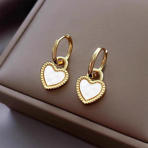 E4697 Heart Shape Drop <b>Earrings</b> Gold Plated <b>Black</b> Stone Bezel Setting <b>Women</b> Classic Everyday Wear Fine Jewelry - Product Image 4