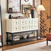 Console de Rangement JINXI en Bois Massif Style Rétro Français pour Salon, Entrée ou Couloir, Meuble de Rangement Étroit Crème