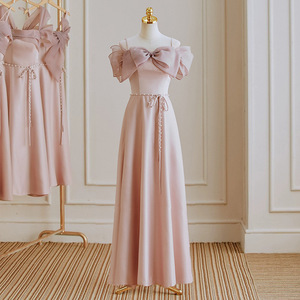 Pink Halter Neck Satin Bridesmaid Dress Sheath Silhouette Natural Waist Wedding Gown Plus Size Evening Dress - Product Image 4