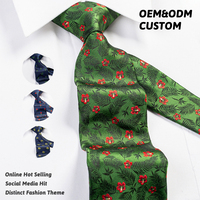 Cravate en polyester tissé vert marine à motifs tournesol, rose, cactus, palmier, accessoire pour homme pour fête de jardin, cravate OEM
